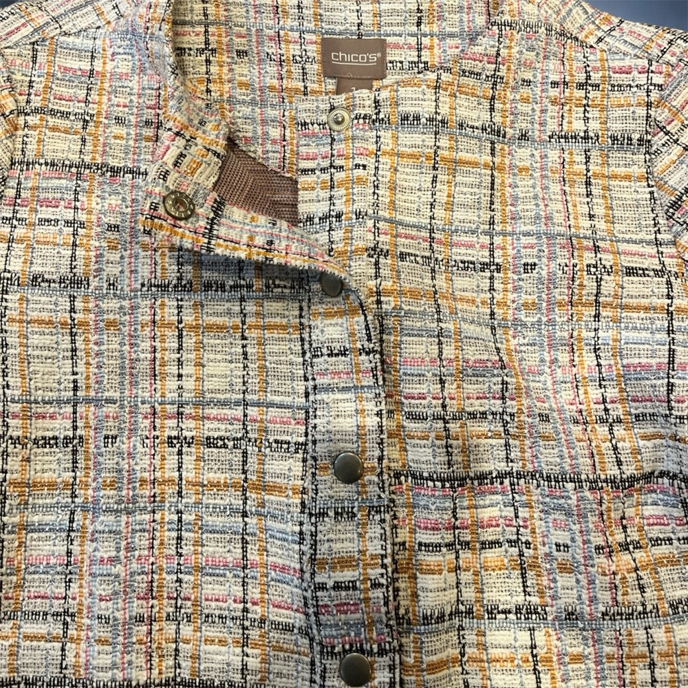 Chico's Colorful Plaid Tweed Jacket